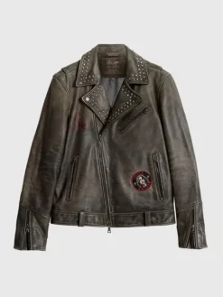 Coats And Jackets|Leather Jackets>John Varvatos ALICE COOPER LEATHER BIKER ASH