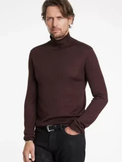 Sweaters>John Varvatos ALONTE MOCK NECK CHOCOLATE