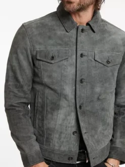 Coats And Jackets|Leather Jackets>John Varvatos ANDREW TRUCKER JACKET GREYSTONE
