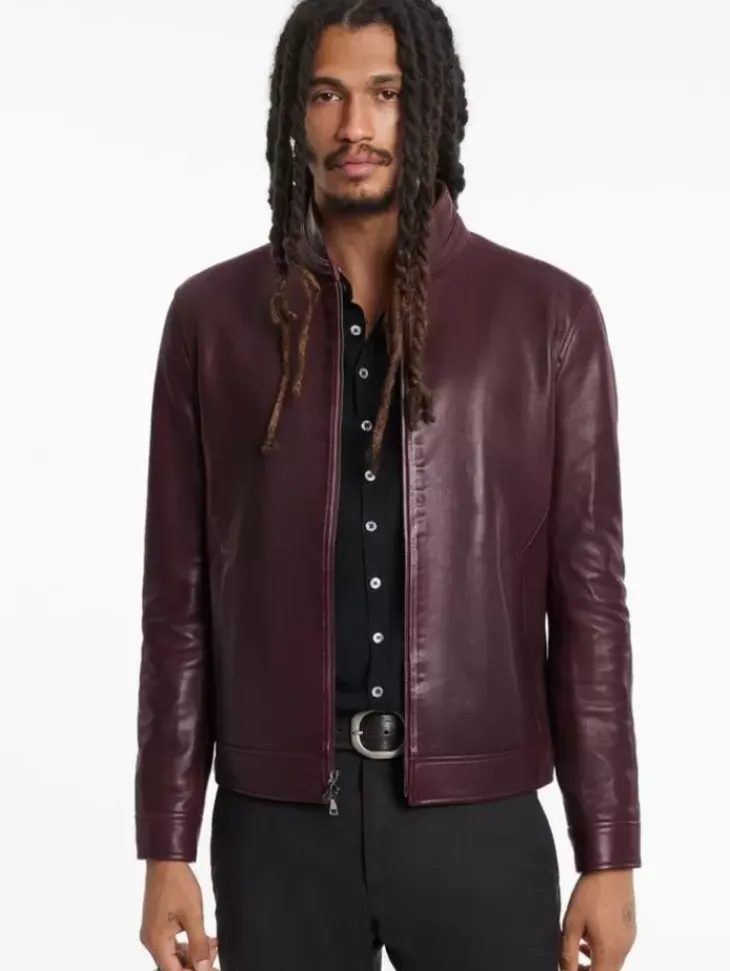 Leather & Outerwear|Tops>John Varvatos BLAKE RACER JACKET Merlot