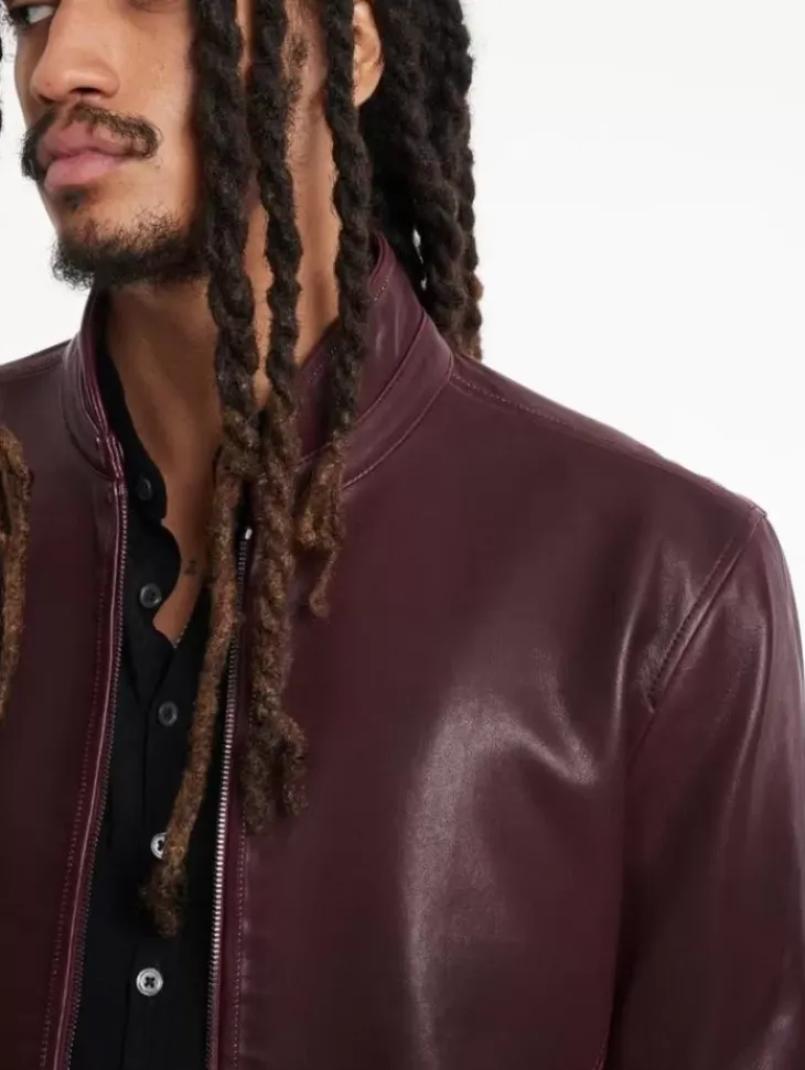 Leather & Outerwear|Tops>John Varvatos BLAKE RACER JACKET Merlot