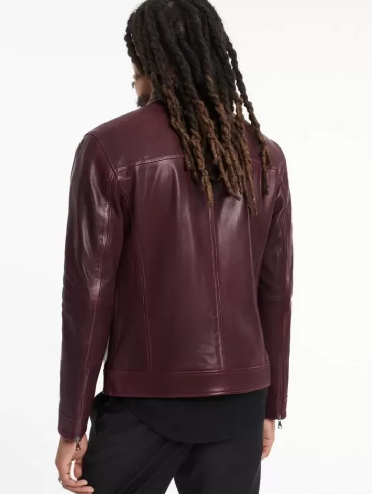 Leather & Outerwear|Tops>John Varvatos BLAKE RACER JACKET Merlot