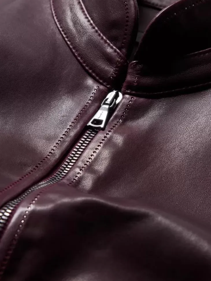 Leather & Outerwear|Tops>John Varvatos BLAKE RACER JACKET Merlot