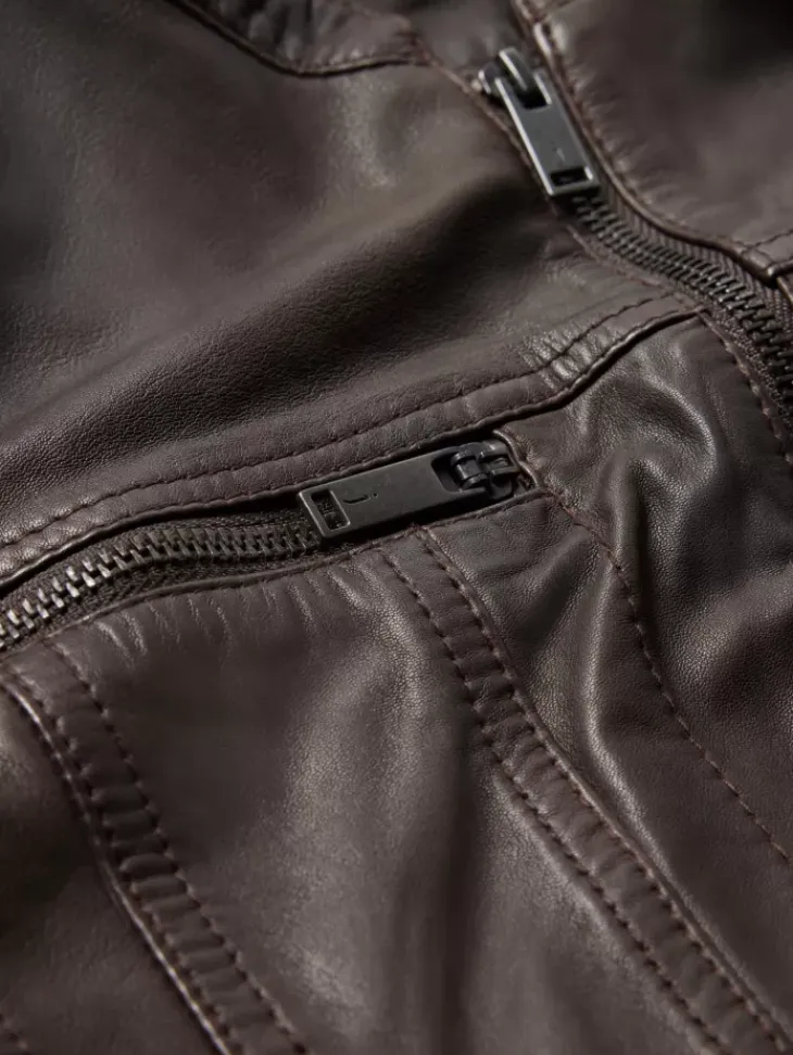 Leather & Outerwear|Tops>John Varvatos BRANDO BAND COLLAR JACKET CHARCBROWN