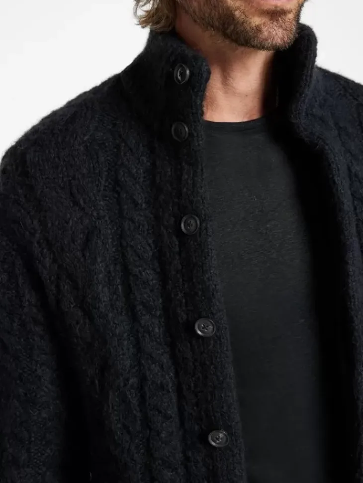 Leather & Outerwear|Tops>John Varvatos BRANDT CABLE SWEATER BLACK