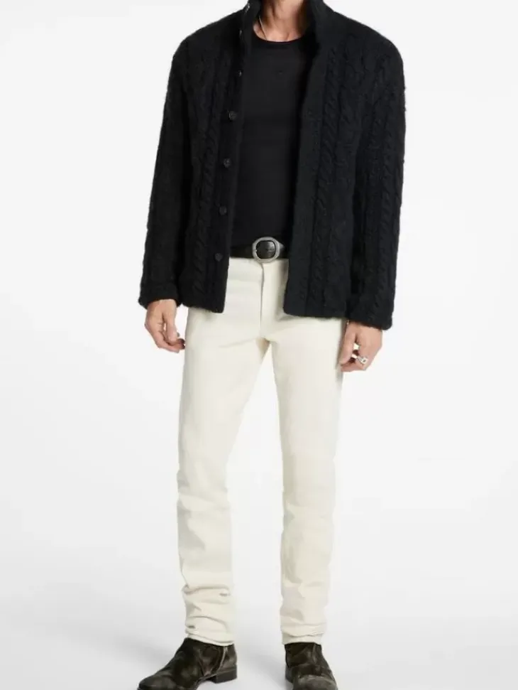 Leather & Outerwear|Tops>John Varvatos BRANDT CABLE SWEATER BLACK