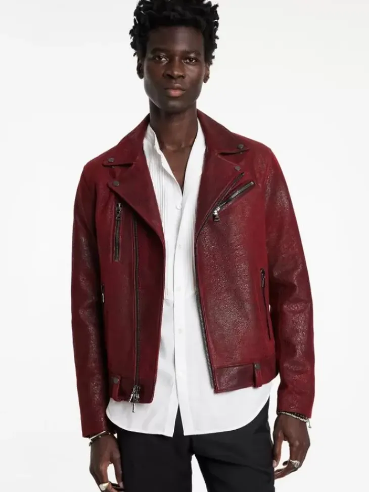 Coats And Jackets|Leather Jackets>John Varvatos CHELSEA BIKER GARNET