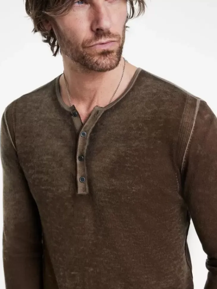 Henleys|Sweaters>John Varvatos CHRISTIE HENLEY CHESTNUT