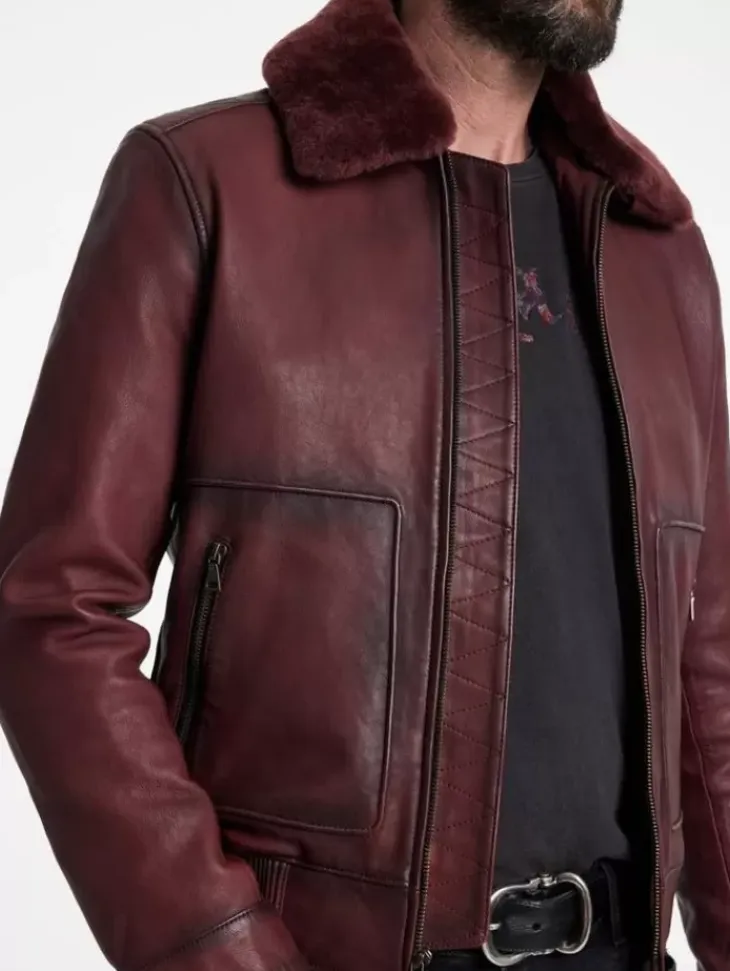 Coats And Jackets|Leather Jackets>John Varvatos CLAREMONT AVIATOR JACKET OXBLOOD