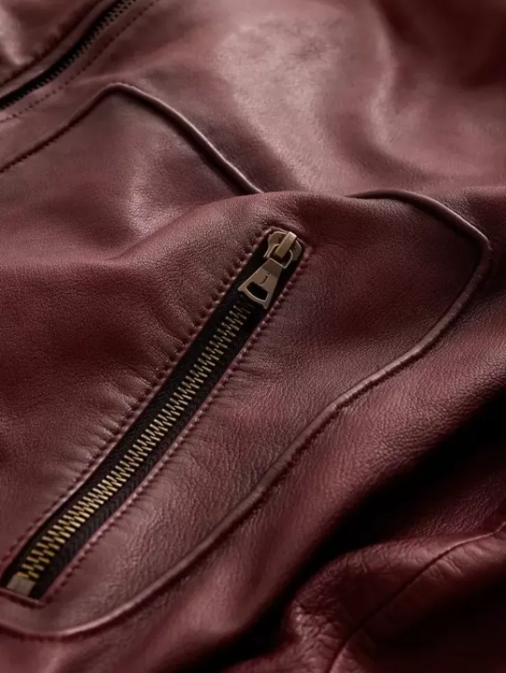 Coats And Jackets|Leather Jackets>John Varvatos CLAREMONT AVIATOR JACKET OXBLOOD