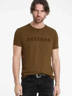 Graphic Tees>John Varvatos CRACKED FREEDOM TEE LTBROWN
