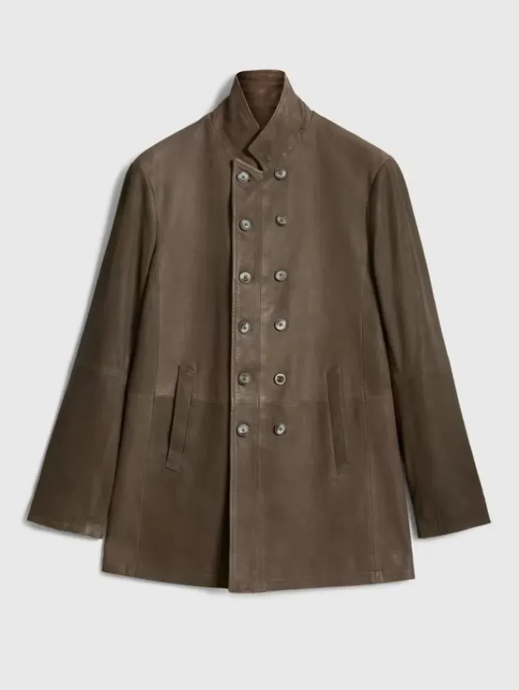 Coats And Jackets|Leather Jackets>John Varvatos CUT-AWAY DOUBLE BREASTED COAT TWINEBROWN