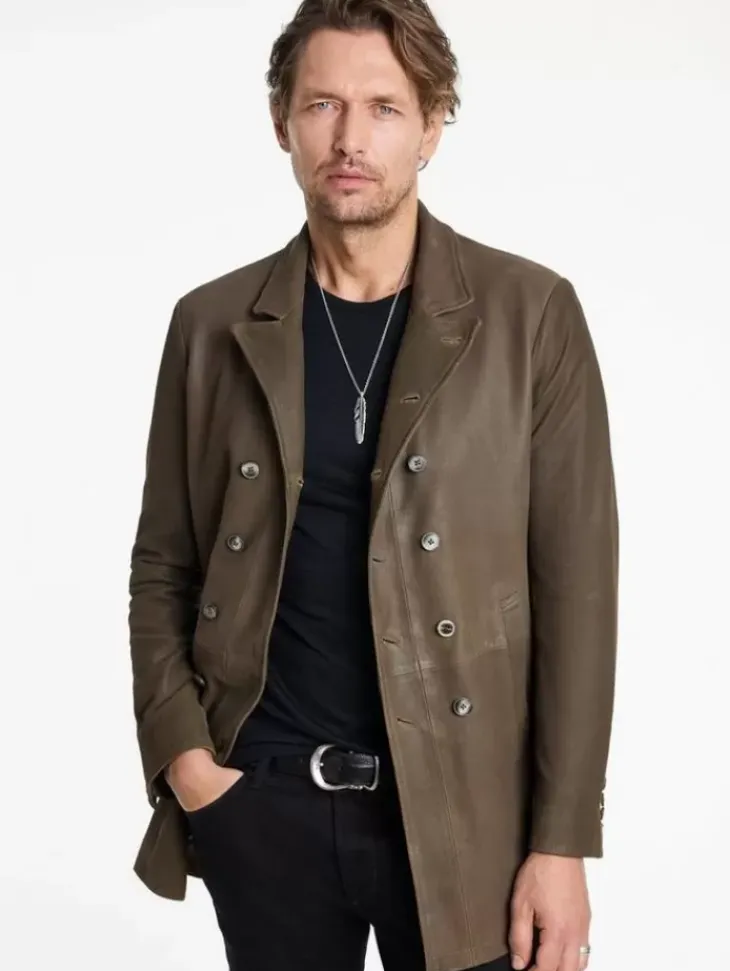 Coats And Jackets|Leather Jackets>John Varvatos CUT-AWAY DOUBLE BREASTED COAT TWINEBROWN