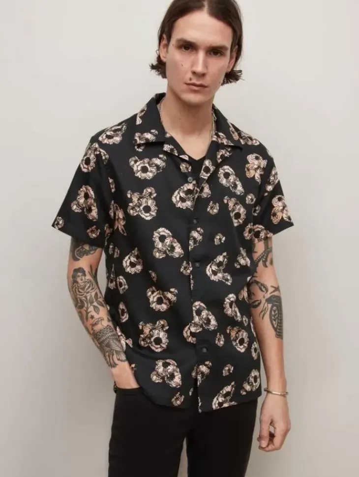 Tops>John Varvatos DANNY CAMP SHIRT BLACK