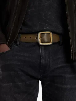 Belts|Leather Belts>John Varvatos DOYER STUDDED BELT OLIVE