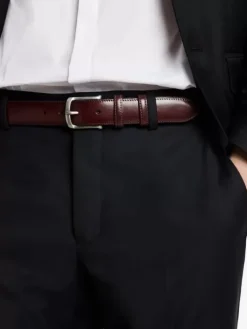 Belts|Leather Belts>John Varvatos DRESS BELT BURGUNDY