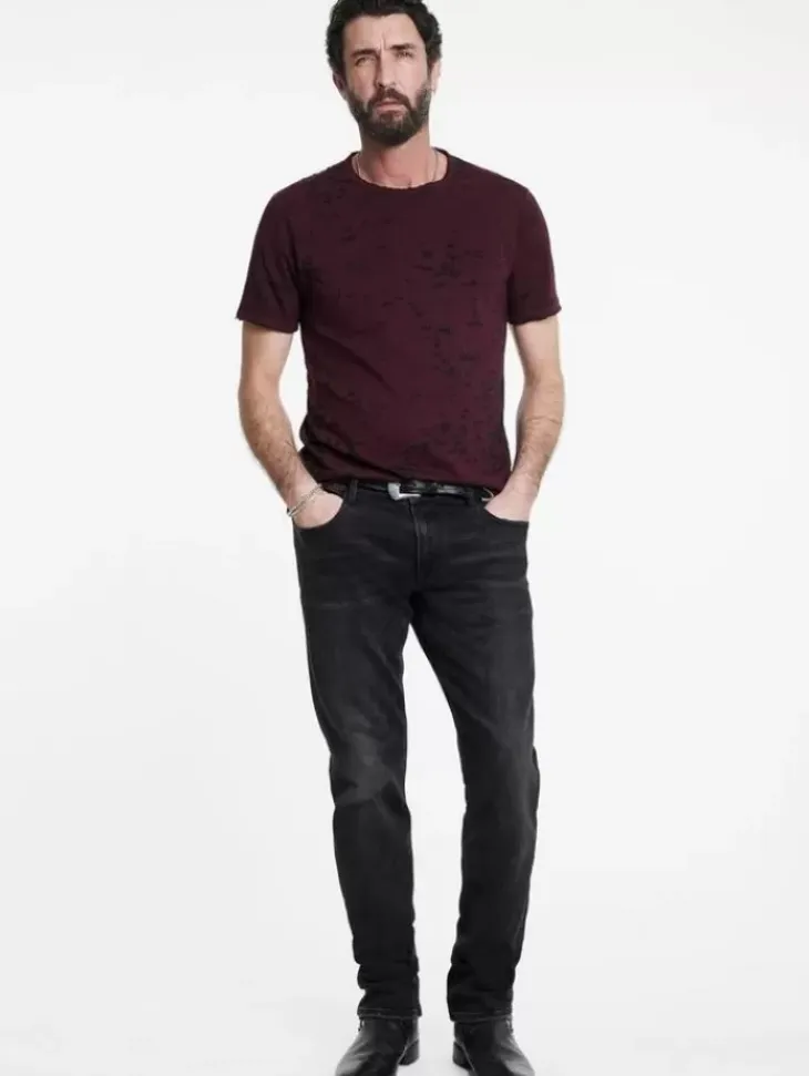 T-Shirts>John Varvatos EDEN BURNOUT CREW DARKPLUM