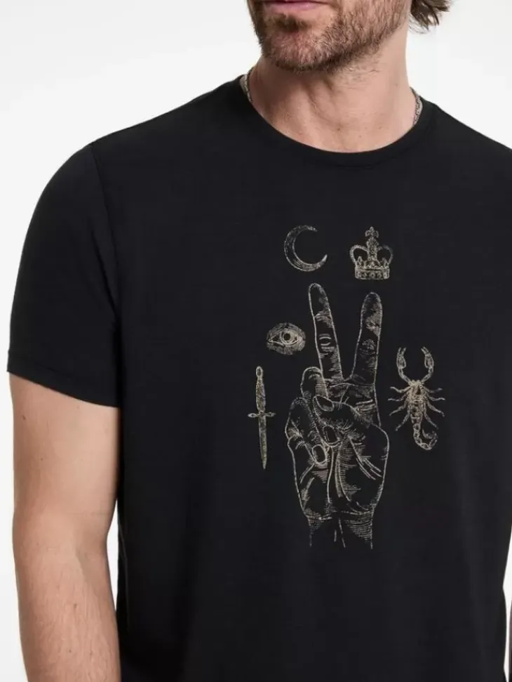 Graphic Tees>John Varvatos ELEMENTS PEACE TEE BLACK