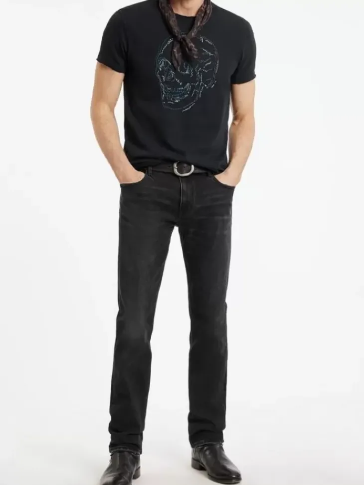 Tops>John Varvatos EMBROIDERED SKULL TEE BLACK