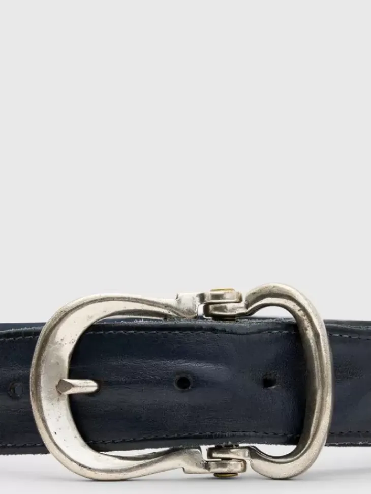 Belts|Leather Belts>John Varvatos FIBEL ANTIQUE NICKLE FINISH BELT INDIGO