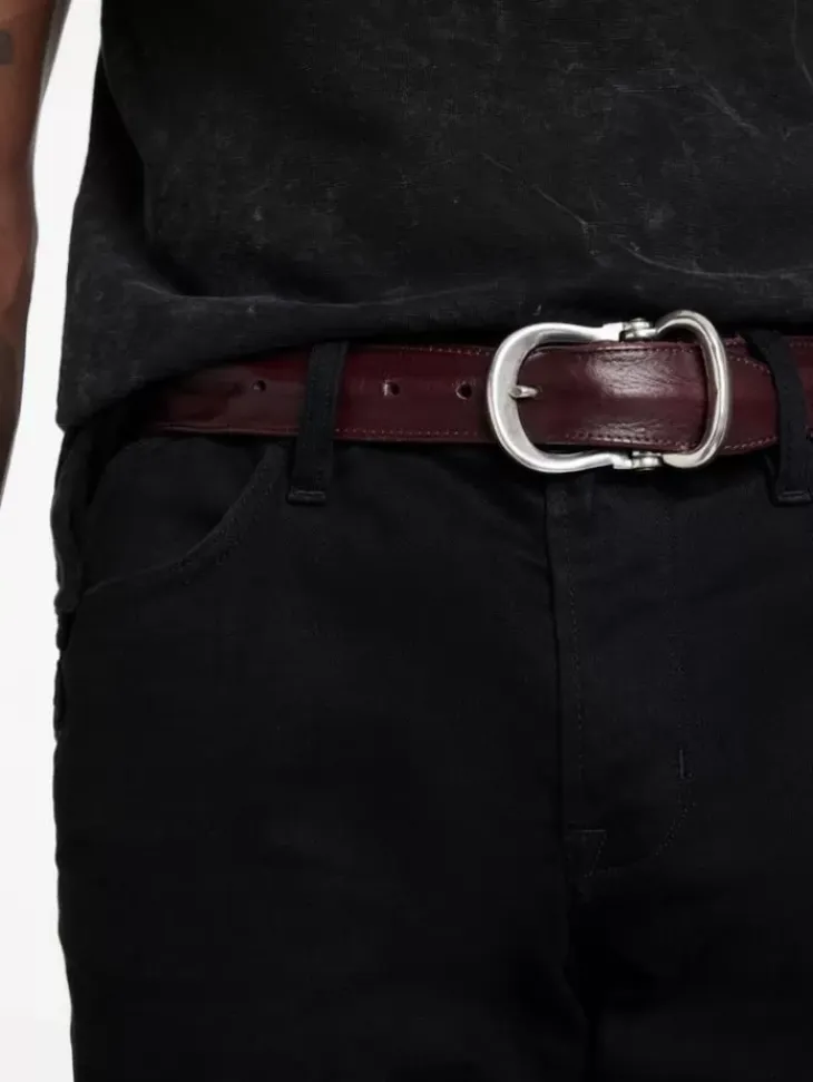 Belts|Leather Belts>John Varvatos FIBEL ANTIQUE NICKLE FINISH BELT RED