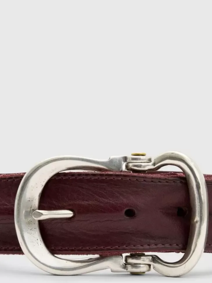 Belts|Leather Belts>John Varvatos FIBEL ANTIQUE NICKLE FINISH BELT RED