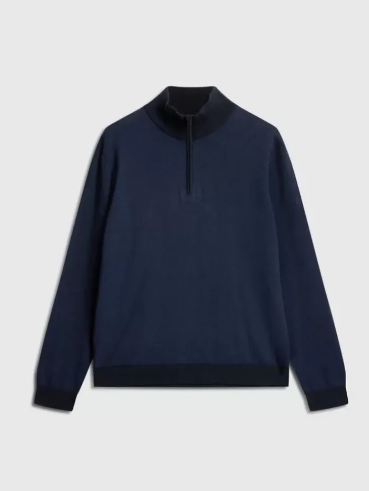 Sweaters>John Varvatos GRAND BIRDEYE HALF ZIP NAVY