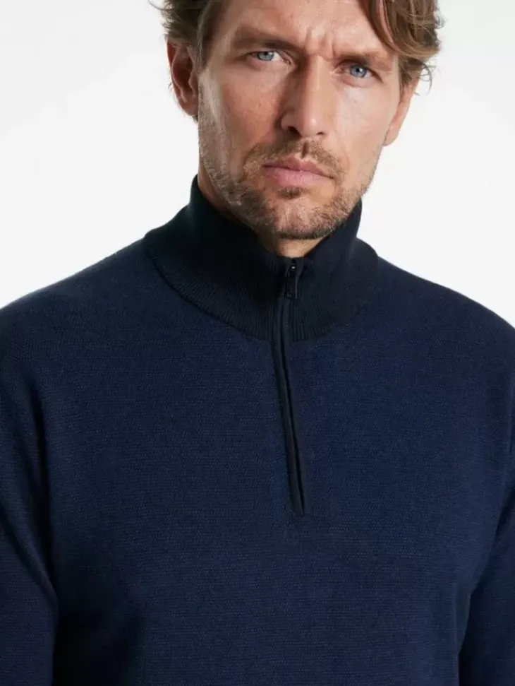 Sweaters>John Varvatos GRAND BIRDEYE HALF ZIP NAVY