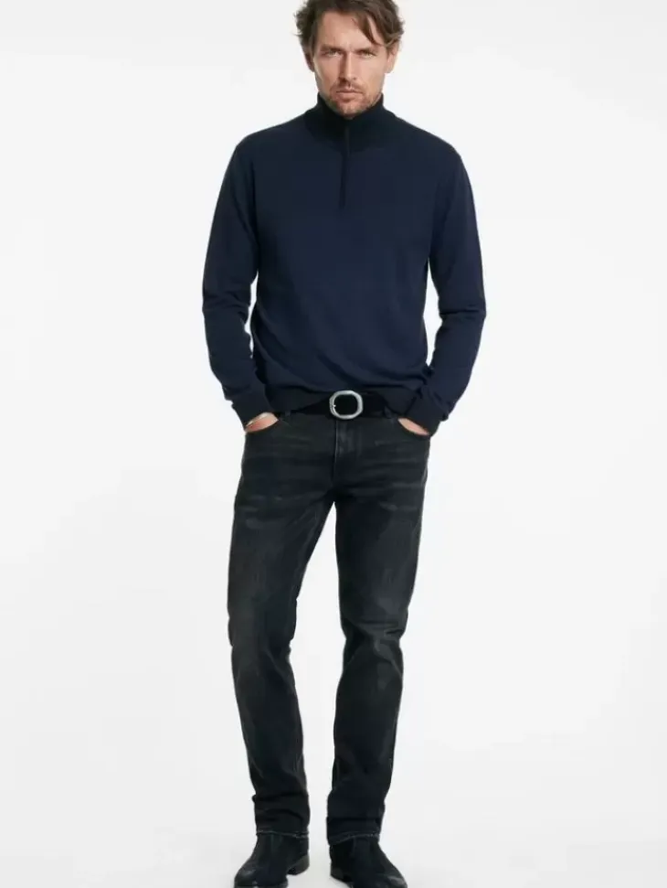Sweaters>John Varvatos GRAND BIRDEYE HALF ZIP NAVY