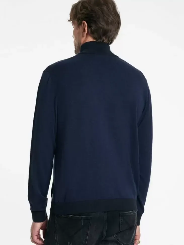 Sweaters>John Varvatos GRAND BIRDEYE HALF ZIP NAVY