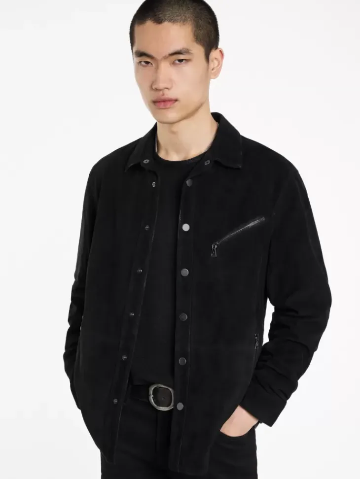 Leather Jackets|Leather Jackets>John Varvatos KADD SHIRT JACKET BLACK