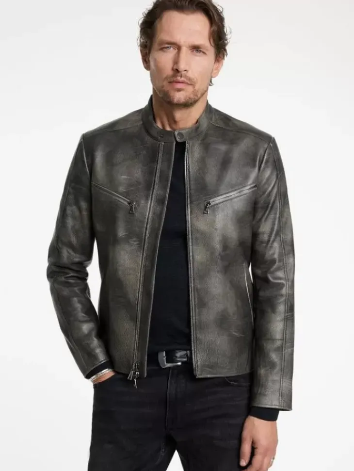 Coats And Jackets|Leather Jackets>John Varvatos KEELER RACER JACKET CARBON