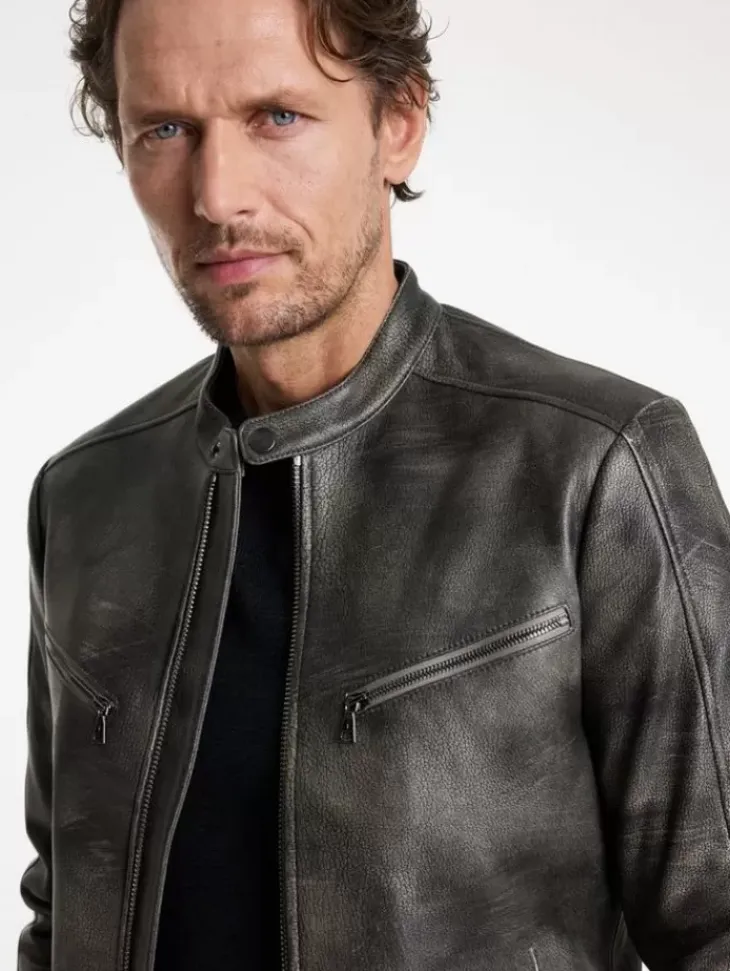 Coats And Jackets|Leather Jackets>John Varvatos KEELER RACER JACKET CARBON
