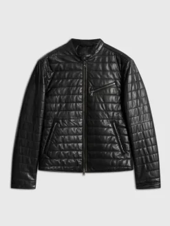 Coats And Jackets|Leather Jackets>John Varvatos KITT QUILTED RACER JACKET BLACK