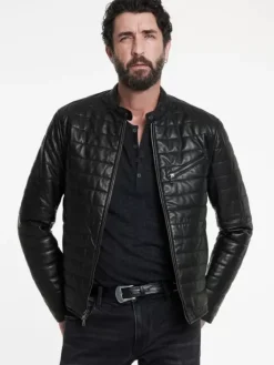 Coats And Jackets|Leather Jackets>John Varvatos KITT QUILTED RACER JACKET BLACK
