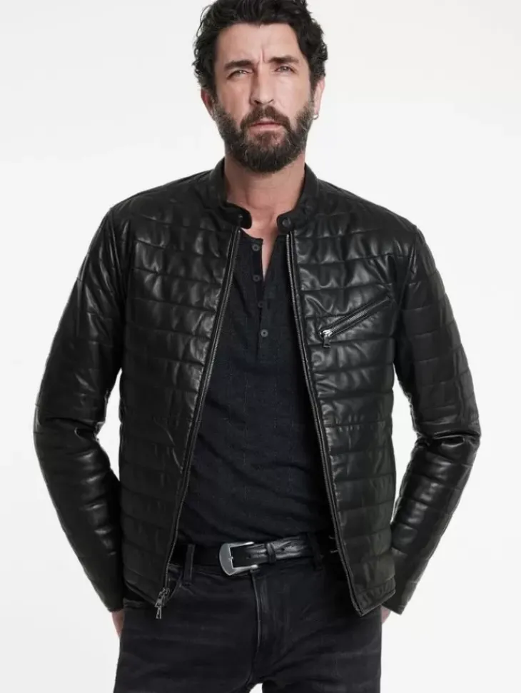 Coats And Jackets|Leather Jackets>John Varvatos KITT QUILTED RACER JACKET BLACK