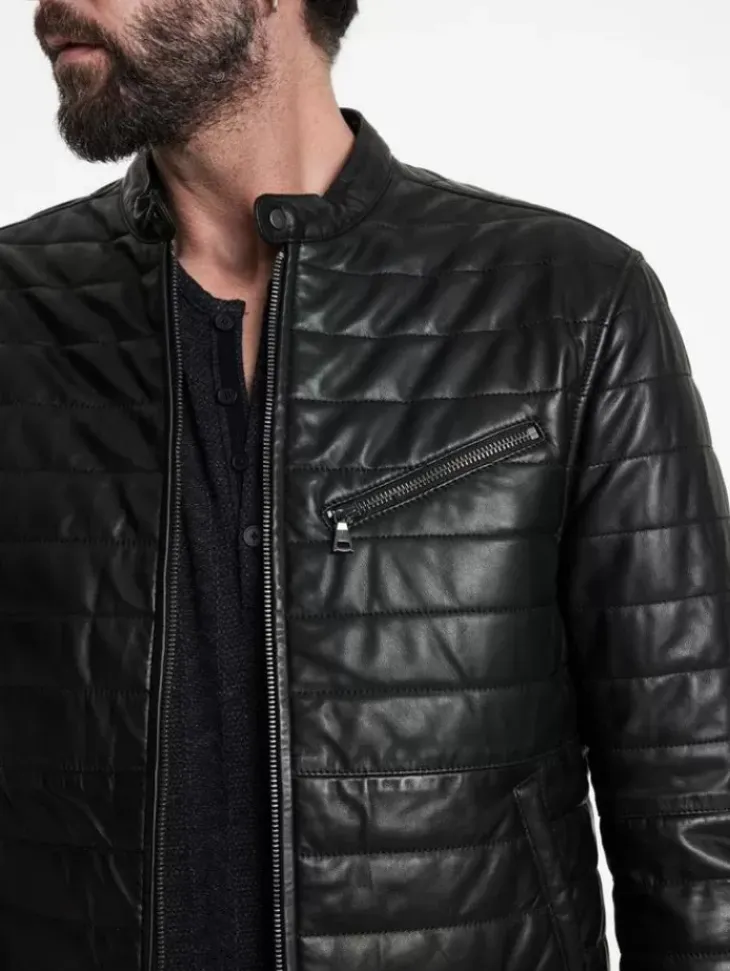 Coats And Jackets|Leather Jackets>John Varvatos KITT QUILTED RACER JACKET BLACK