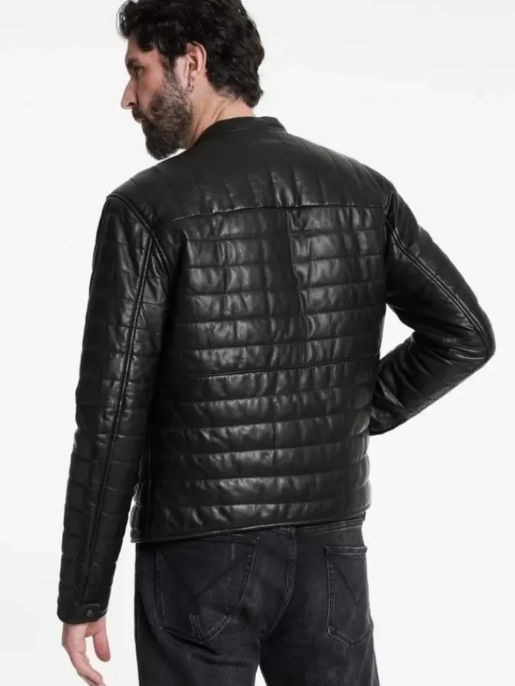 Coats And Jackets|Leather Jackets>John Varvatos KITT QUILTED RACER JACKET BLACK