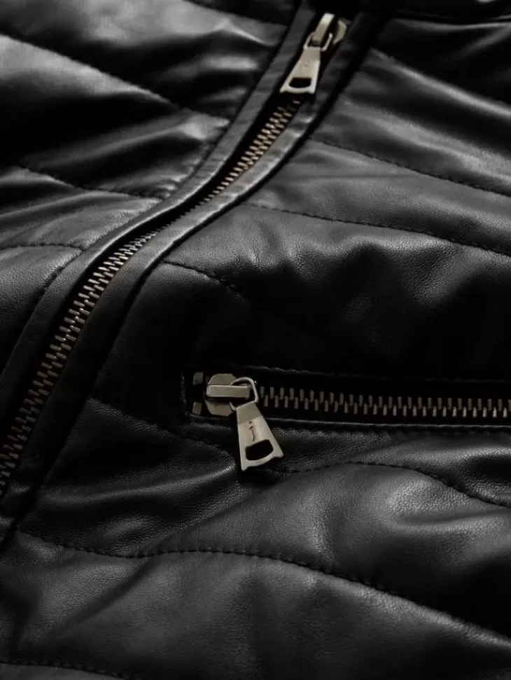 Coats And Jackets|Leather Jackets>John Varvatos KITT QUILTED RACER JACKET BLACK