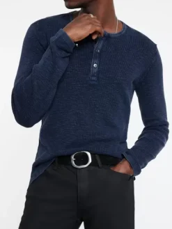 Henleys>John Varvatos MEMPHIS WAFFLE HENLEY NAVY