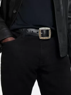 Belts|Leather Belts>John Varvatos MERCER FILIGREE BELT BLACK