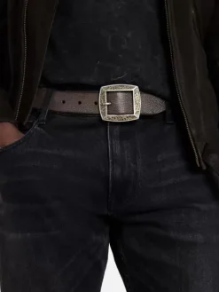 Belts|Leather Belts>John Varvatos MERCER FILIGREE BELT BROWNSTONE