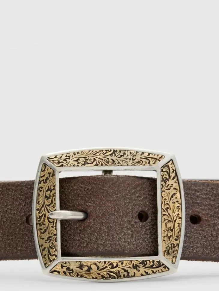 Belts|Leather Belts>John Varvatos MERCER FILIGREE BELT BROWNSTONE