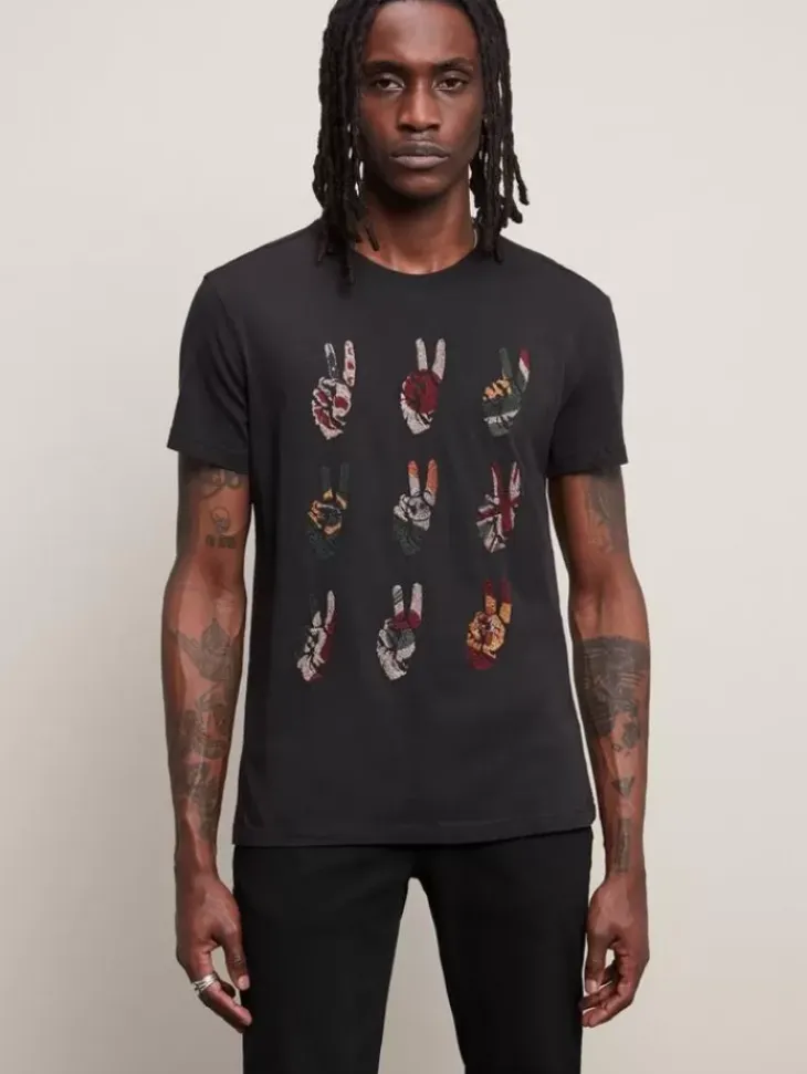Graphic Tees>John Varvatos MULTI PEACE HAND TEE BLACK