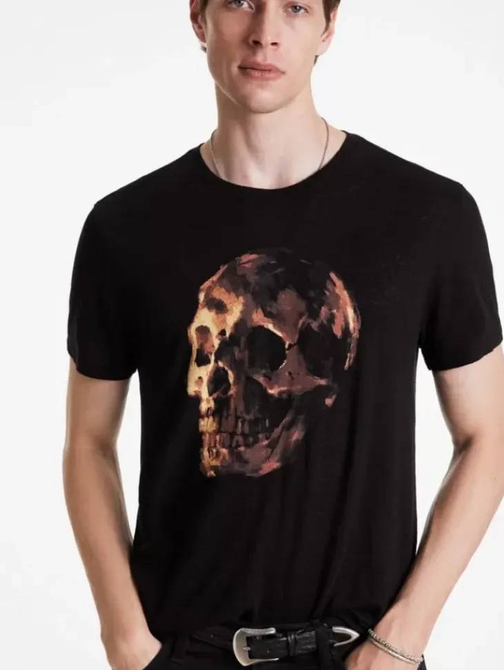 Graphic Tees>John Varvatos OIL SKULL TEE BLACK