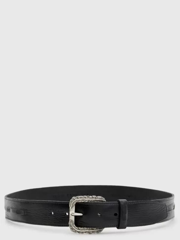 Belts|Leather Belts>John Varvatos PERRY FEATHERED BELT LEAD