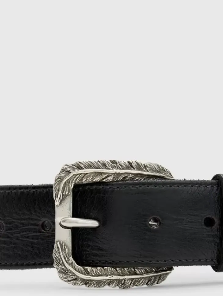 Belts|Leather Belts>John Varvatos PERRY FEATHERED BELT LEAD