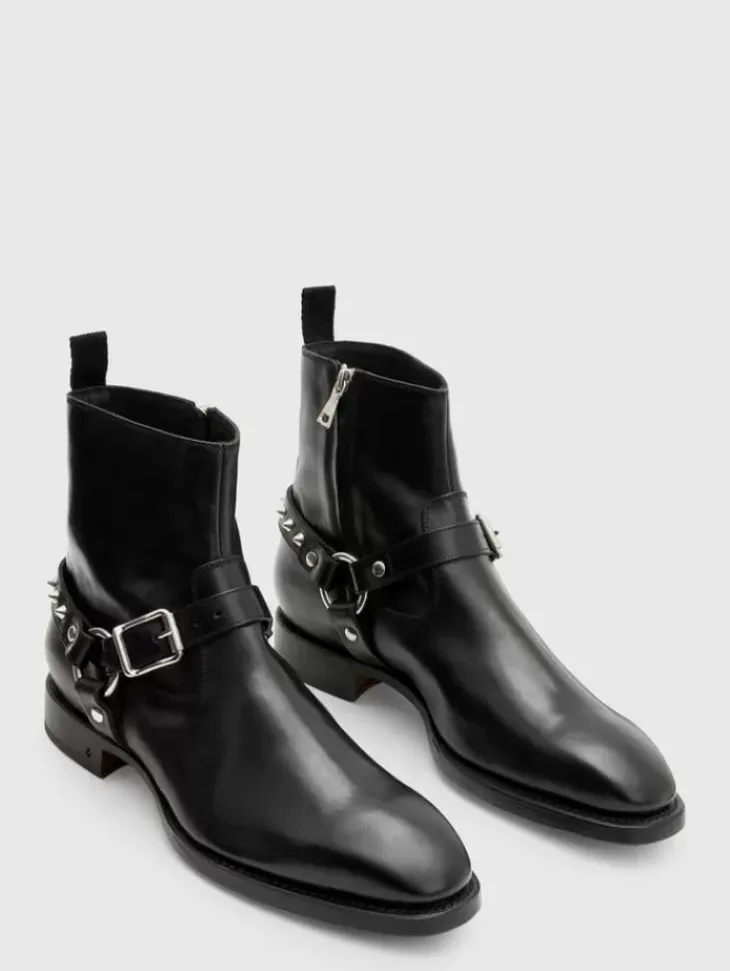 Boots|Leather Boots>John Varvatos REGENT HARNESS BOOT BLACK