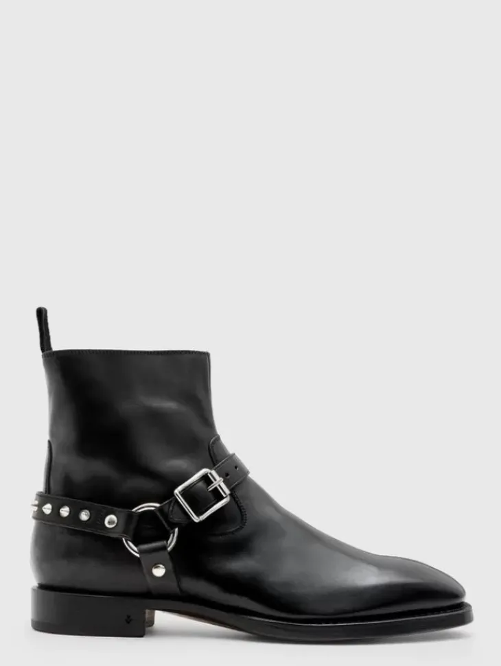 Boots|Leather Boots>John Varvatos REGENT HARNESS BOOT BLACK