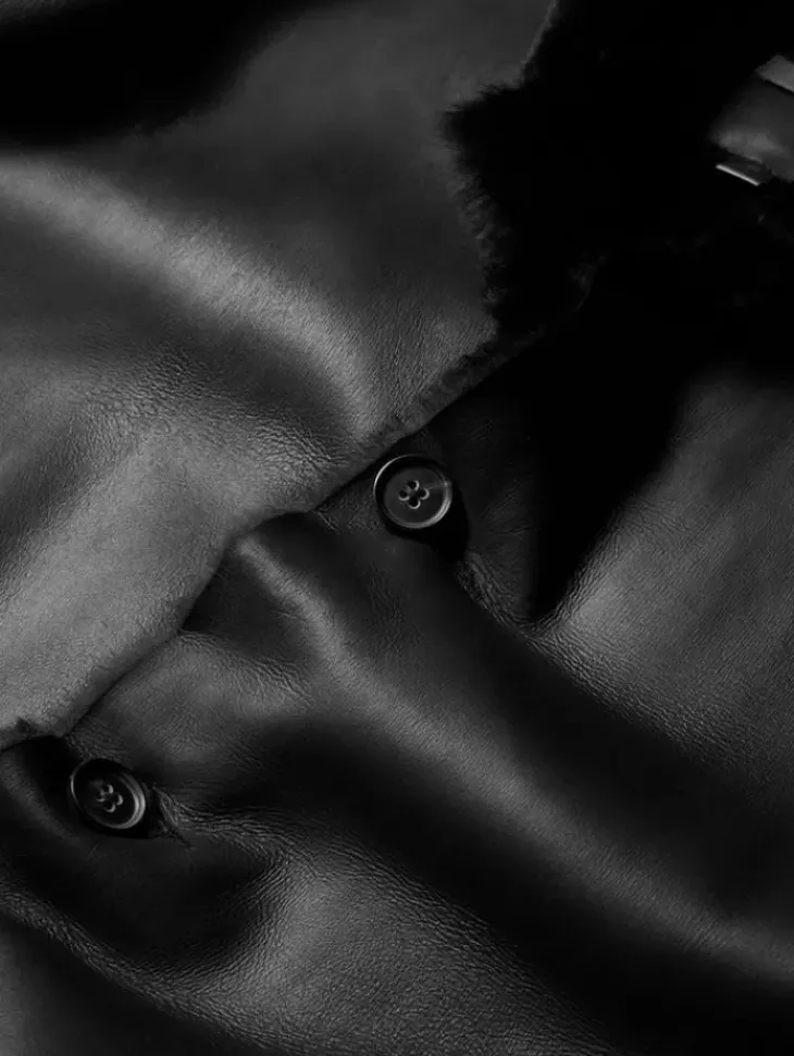 Tops|Leather & Outerwear>John Varvatos SICKLEN SHEARLING BLACK